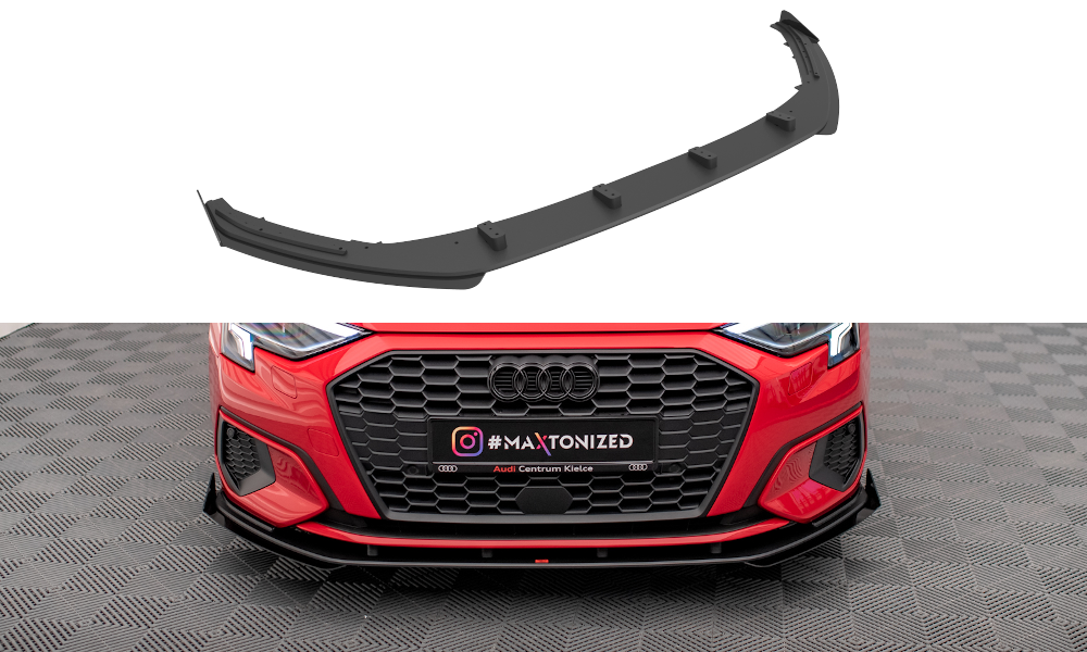 Maxton Design Street Pro Street+ Spoilerlippe Front Ansatz + Flaps passend für Audi A3 8Y schwarz Hochglanz
