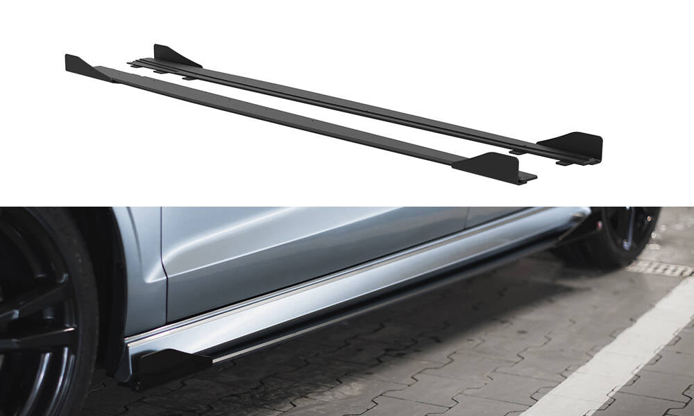 Maxton Design Street Pro Street+ Seitenschweller Leisten + Flaps passend für Audi S3 / A3 S-Line Limousine 8V schwarz Hochglanz