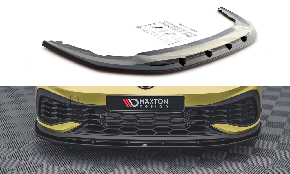 Maxton Design Street+ Spoilerlippe Front Ansatz V.4 passend für VW Golf GTI Clubsport Mk8 schwarz Hochglanz