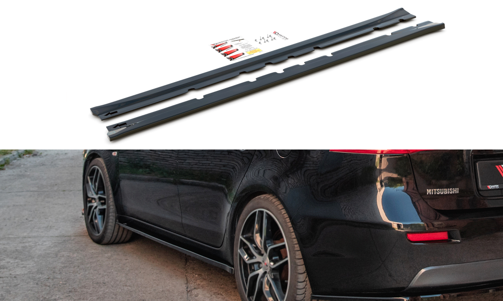 Maxton Design Street+ Seitenschweller Leisten passend für Mitsubishi Lancer Mk8 schwarz Hochglanz