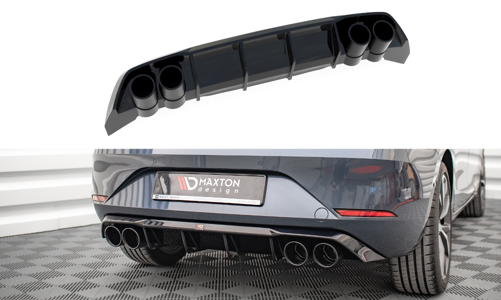 Maxton Design Diffusor Heck Ansatz + Endrohre passend für Seat Leon FR Hatchback Mk4