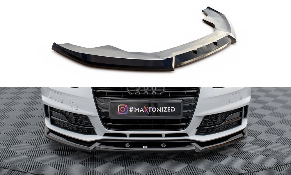 Maxton Design Street+ Spoilerlippe Front Ansatz V.1 passend für Audi A4 Competition B8 Facelift schwarz Hochglanz