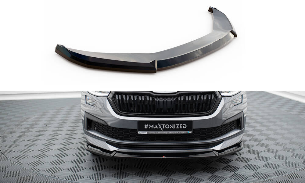 Maxton Design Street+ Spoilerlippe Front Ansatz V.1 passend für Skoda Kodiaq Sportline Mk1 Facelift schwarz Hochglanz