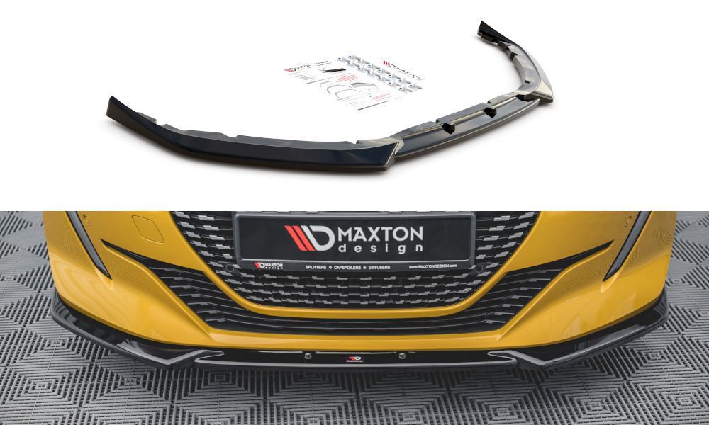 Maxton Design Street+ Spoilerlippe Front Ansatz V.2 passend für Peugeot 208 Mk2 schwarz Hochglanz