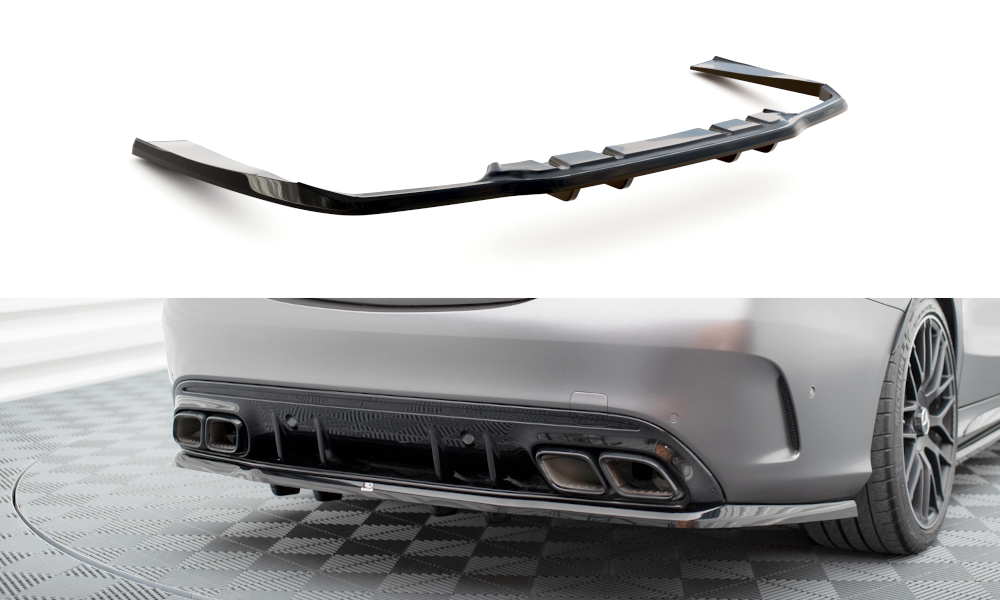 Maxton Design Street+ Mittlerer Diffusor RACE passend für Mercedes-AMG C63 Limousine / Kombi W205 Facelift schwarz Hochglanz