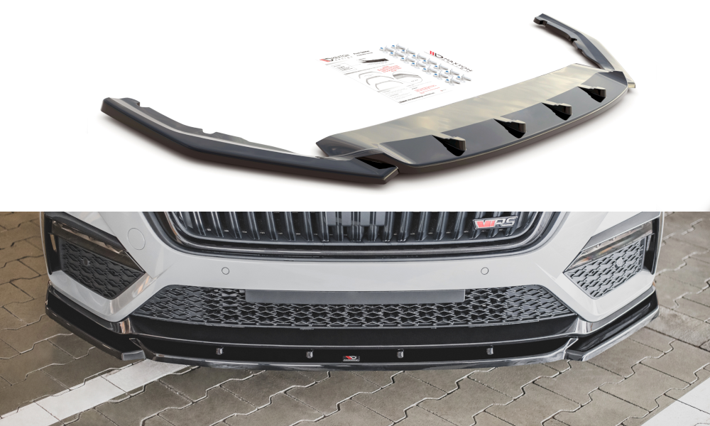 Maxton Design Street+ Spoilerlippe Front Ansatz V.3 passend für Skoda Octavia RS Mk4 schwarz Hochglanz