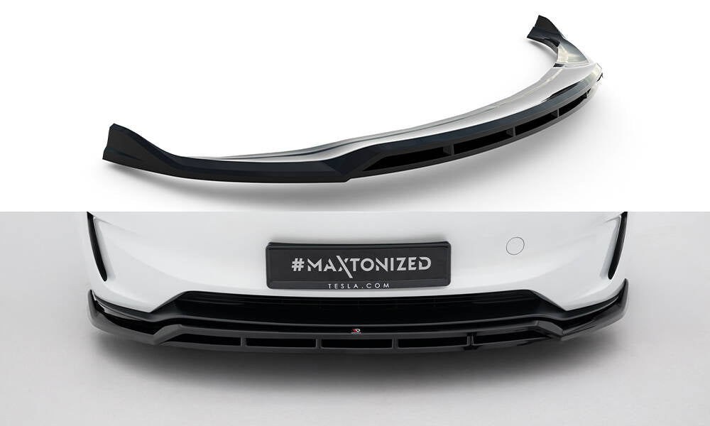Maxton Design Street+ Spoilerlippe Front Ansatz V.1 passend für Tesla Model 3 Performance Mk1 Facelift schwarz Hochglanz