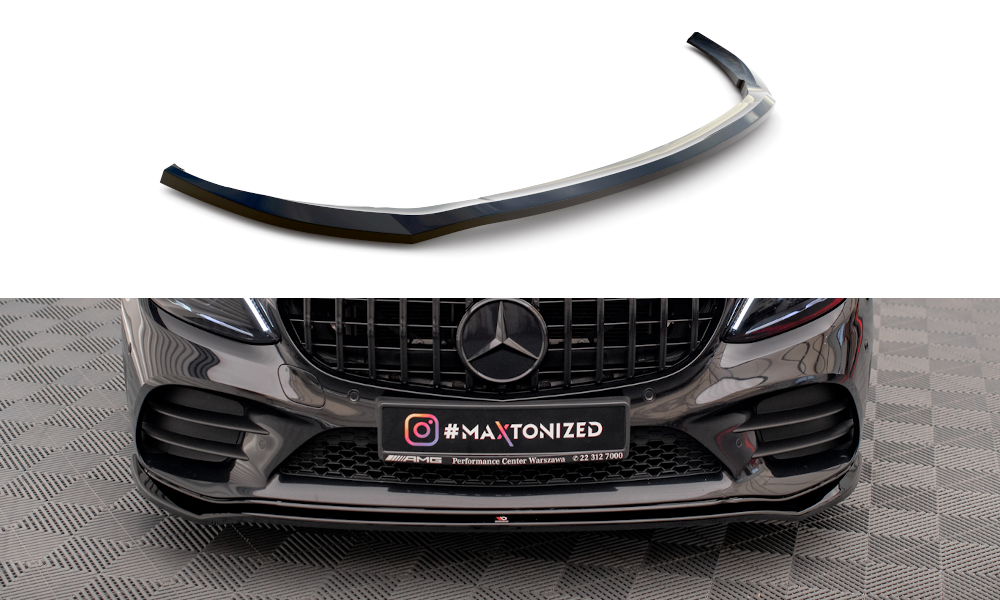 Maxton Design Street+ Spoilerlippe Front Ansatz V.1 passend für Mercedes-Benz C AMG Line Limousine / Coupe / Kombi W205 / C205 / S205 Facelift schwarz Hochglanz