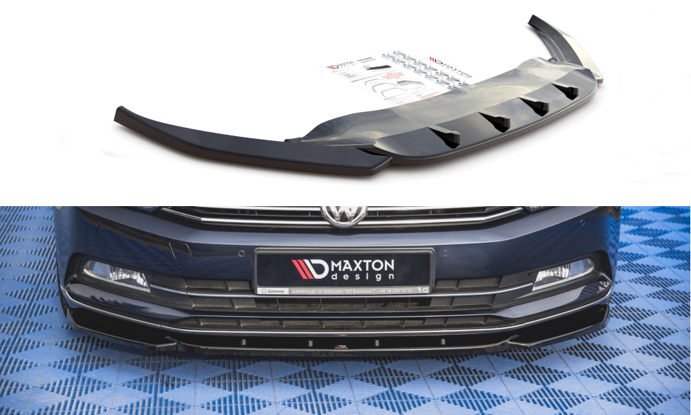 Maxton Design Street+ Spoilerlippe Front Ansatz V.1 passend für VW Passat B8 schwarz Hochglanz