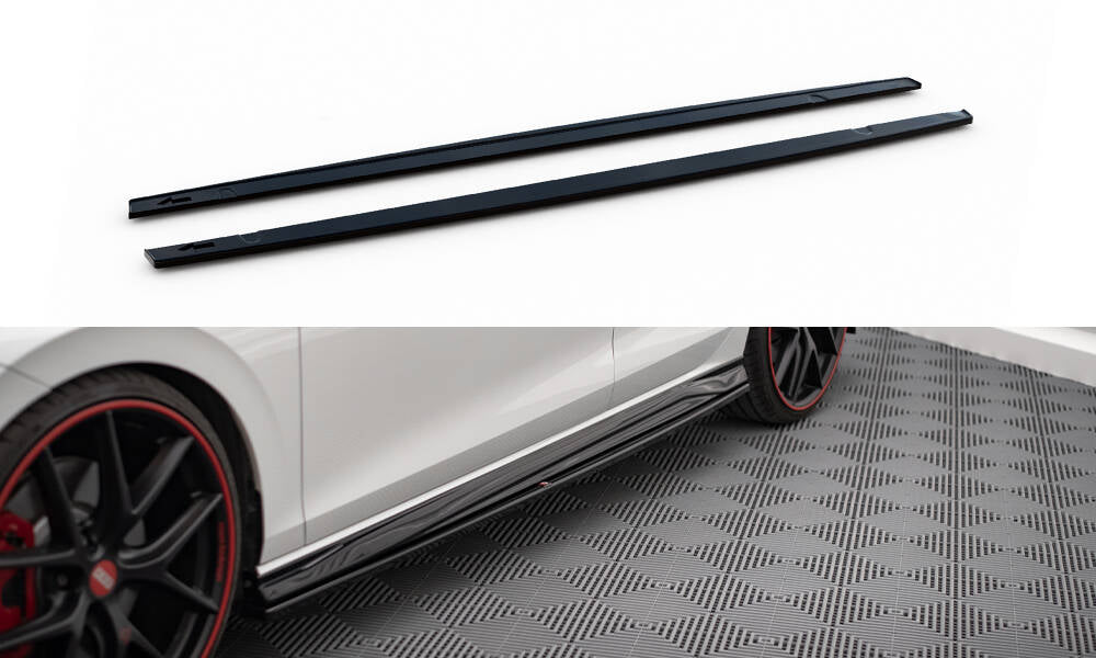 Maxton Design Street+ Seitenschweller Leisten passend für VW Golf GTI / GTE / GTI Clubsport / GTD / R-Line Mk8 schwarz Hochglanz