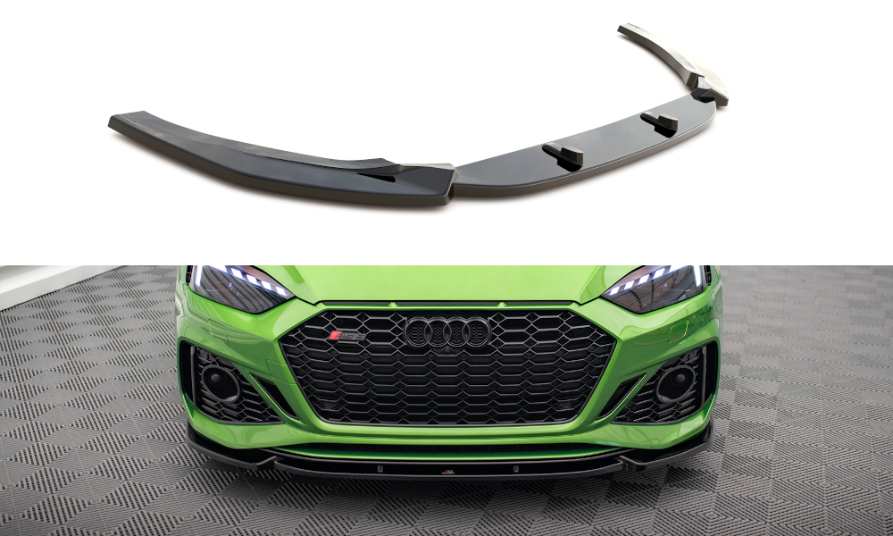 Maxton Design Street+ Spoilerlippe Front Ansatz V.2 passend für Audi RS5 F5 Facelift schwarz Hochglanz