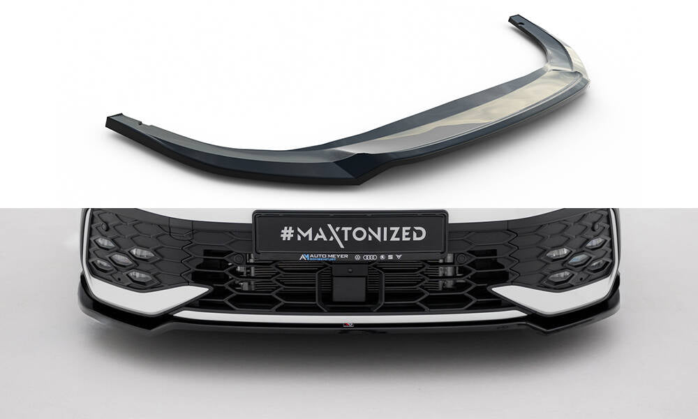 Maxton Design Street+ Spoilerlippe Front Ansatz V.3 passend für VW Golf GTI / GTE / R-Line Mk8 Facelift schwarz Hochglanz