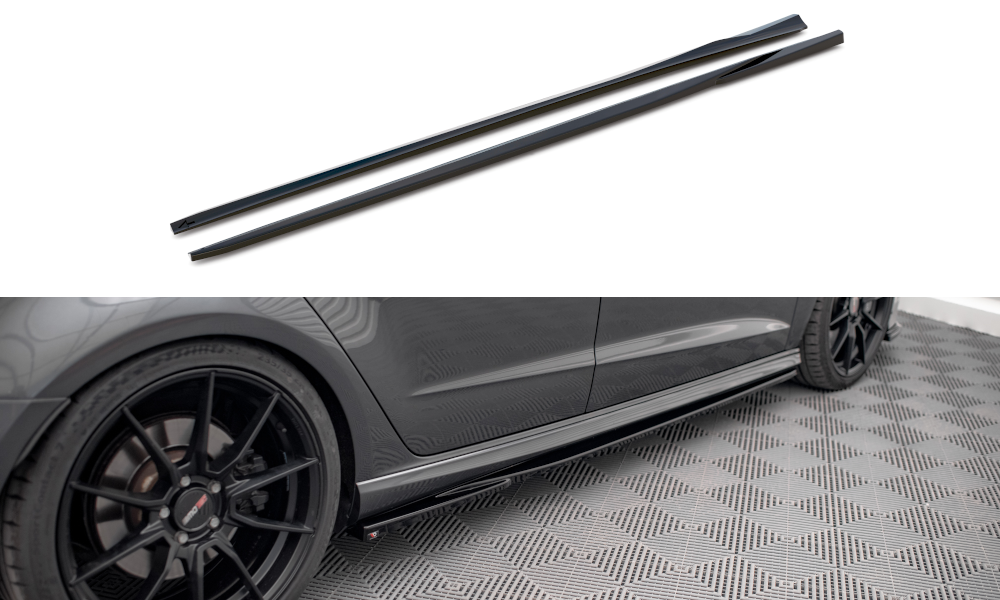 Maxton Design Street+ Seitenschweller Leisten V.2 passend für Audi S3 / A3 S-Line Sportback 8V / 8V Facelift schwarz Hochglanz