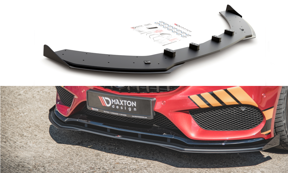 Maxton Design Street Pro Street+ Spoilerlippe Front Ansatz passend für + Flaps passend für Mercedes-AMG C43 / AMG-Line Coupe C205 schwarz Hochglanz