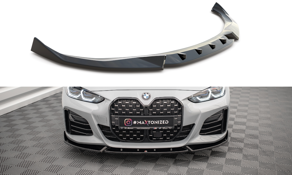 Maxton Design Street+ Spoilerlippe Front Ansatz V.2 passend für BMW 4er / i4 Gran Coupe M-Paket / M440i G26 schwarz Hochglanz