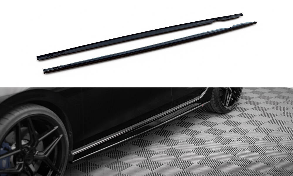 Maxton Design Street+ Seitenschweller Leisten passend für V.3 passend für VW Golf R Hatchback Mk8 Facelift schwarz Hochglanz