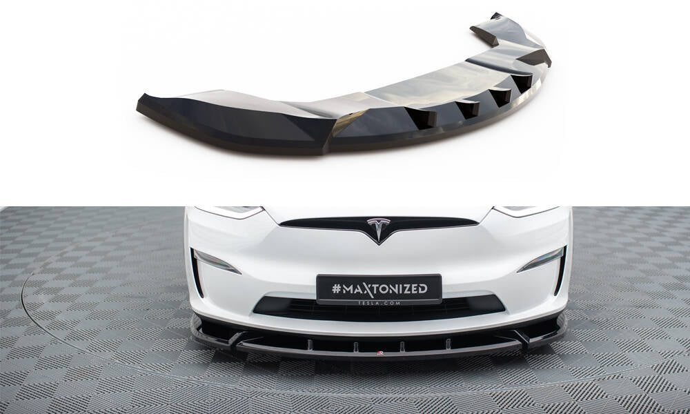 Maxton Design Street+ Spoilerlippe Front Ansatz V.2 passend für Tesla Model X Mk1 Facelift schwarz Hochglanz