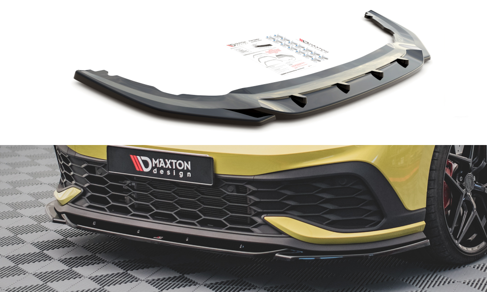 Maxton Design Street+ Spoilerlippe Front Ansatz V.2 passend für VW Golf GTI Clubsport Mk8 schwarz Hochglanz