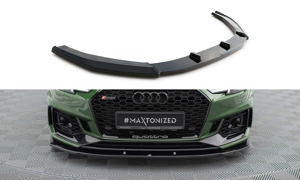 Maxton Design Street+ Spoilerlippe Front Ansatz V.1 passend für Audi RS4 B9 schwarz Hochglanz