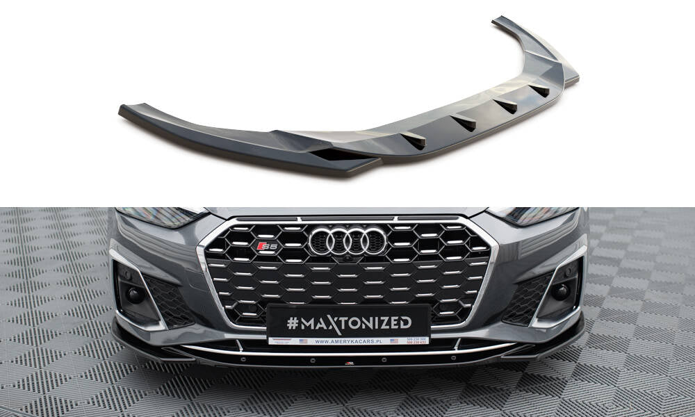Maxton Design Street+ Spoilerlippe Front Ansatz V.1 passend für Audi S5 / A5 S-Line F5 Facelift schwarz Hochglanz