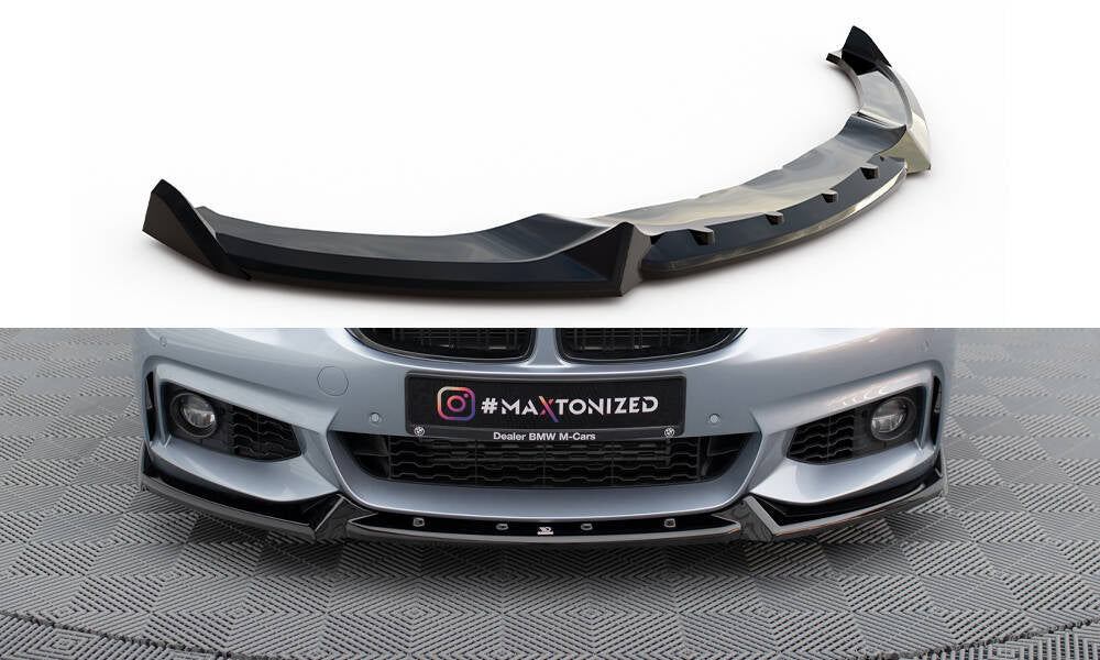 Maxton Design Street+ Spoilerlippe Front Ansatz V.4 passend für BMW 4er Coupe / Gran Coupe / Cabrio M-Paket F32 / F36 / F33 schwarz Hochglanz