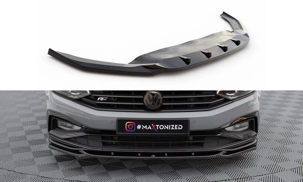 Maxton Design Street+ Spoilerlippe Front Ansatz V.2 passend für VW Passat R-Line B8 Facelift schwarz Hochglanz