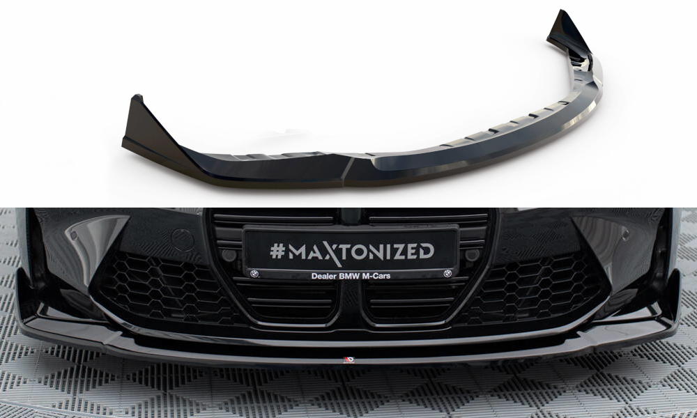 Maxton Design Street+ Spoilerlippe Front Ansatz V.4 passend für CSL Look BMW M3 Limousine / Touring G80 / G81 schwarz Hochglanz