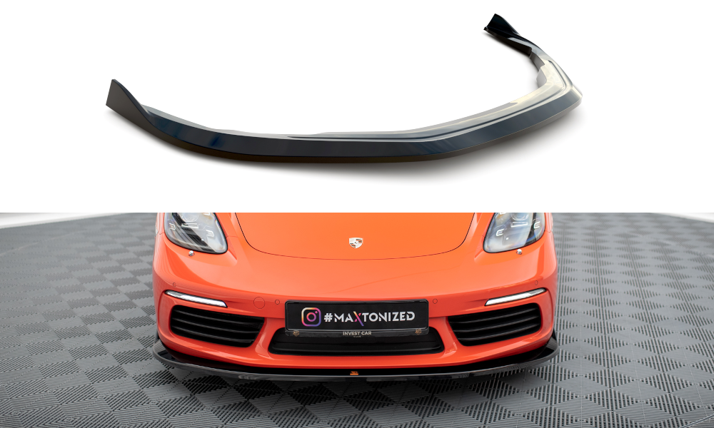 Maxton Design Street+ Spoilerlippe Front Ansatz V.2 passend für Porsche 718 Cayman 982c schwarz Hochglanz