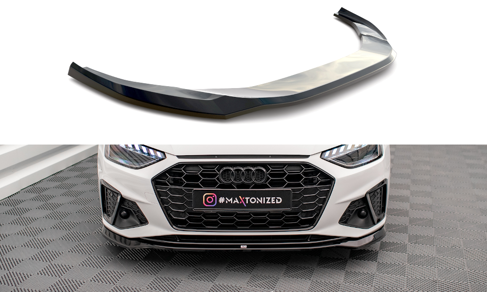 Maxton Design Street+ Spoilerlippe Front Ansatz V.2 passend für Audi A4 S-Line / S4 B9 Facelift schwarz Hochglanz