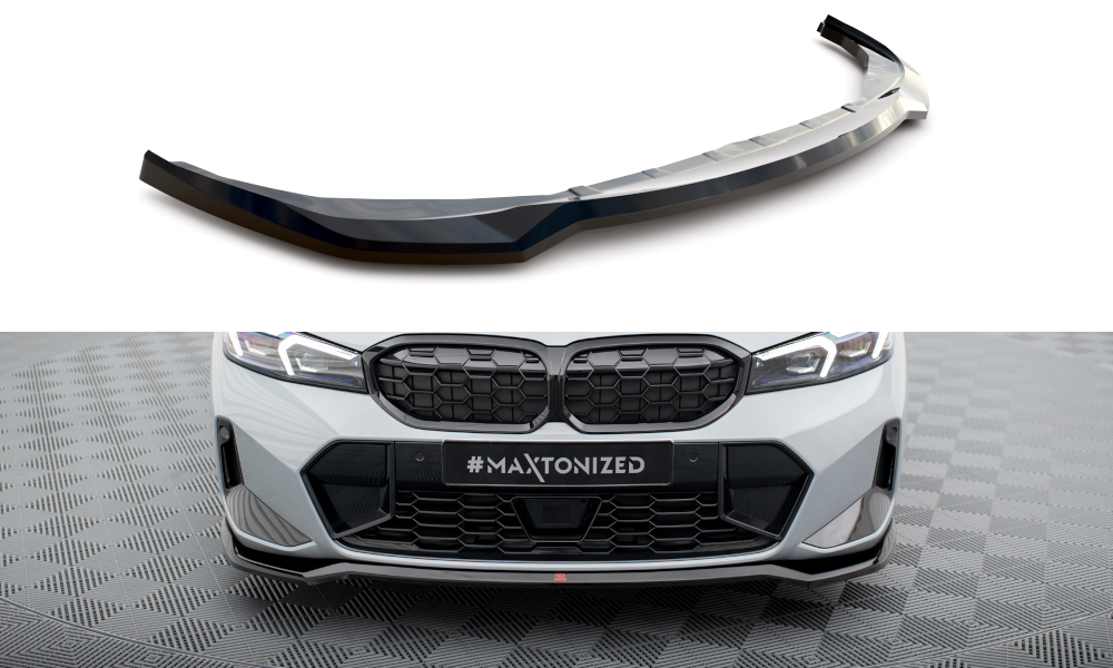 Maxton Design Street+ Spoilerlippe Front Ansatz V.2 passend für BMW 3er M340i / M-Paket G20 / G21 Facelift schwarz Hochglanz