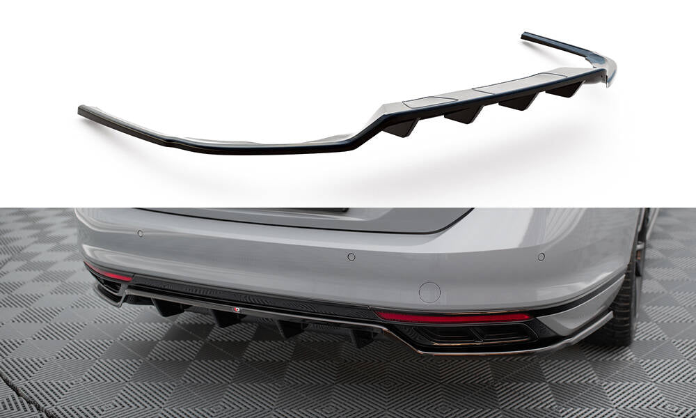 Maxton Design Street+ Mittlerer Diffusor RACE passend für VW Passat R-Line B8 Facelift schwarz Hochglanz