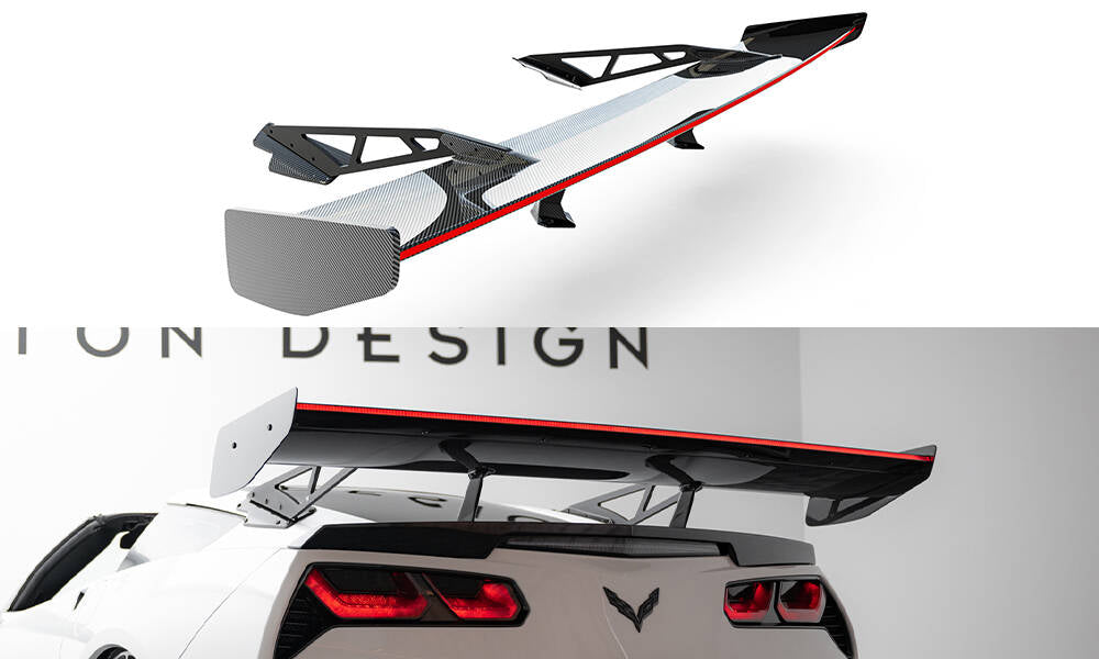 Maxton Design Carbon Spoiler With Upper Swan Mounting + LED Chevrolet Corvette Stingray / Grand Sport C7 für Chevrolet Corvette C7