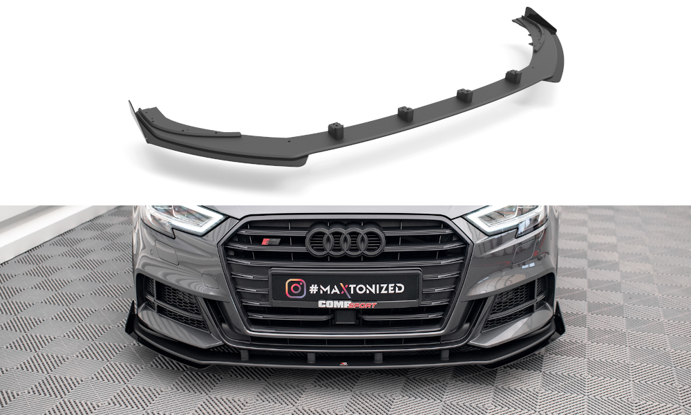 Maxton Design Street Pro Street+ Spoilerlippe Front Ansatz passend für + Flaps passend für V.1 + Flaps Audi S3 / A3 S-Line Sportback 8V Facelift schwarz Hochglanz