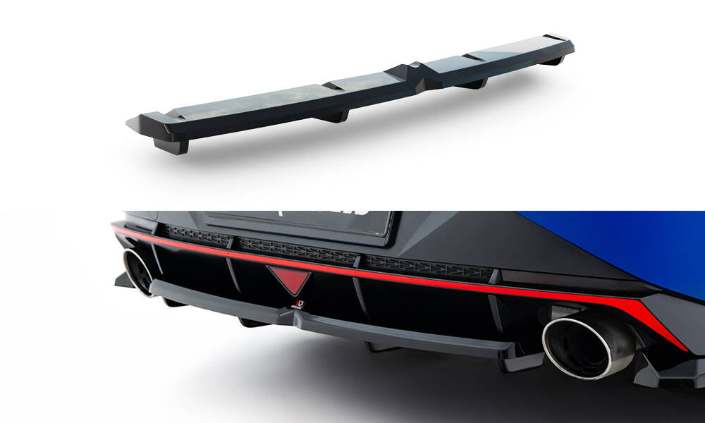 Maxton Design Mittlerer Diffusor Heck Ansatz DTM Look passend für Hyundai Elantra N Mk7 schwarz Hochglanz