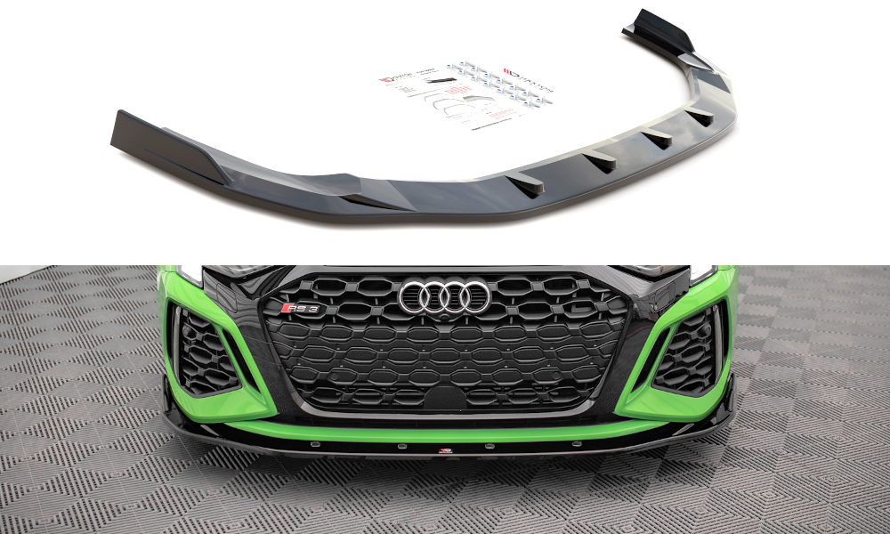 Maxton Design Street+ Spoilerlippe Front Ansatz V.2 passend für Audi RS3 Limousine 8Y schwarz Hochglanz