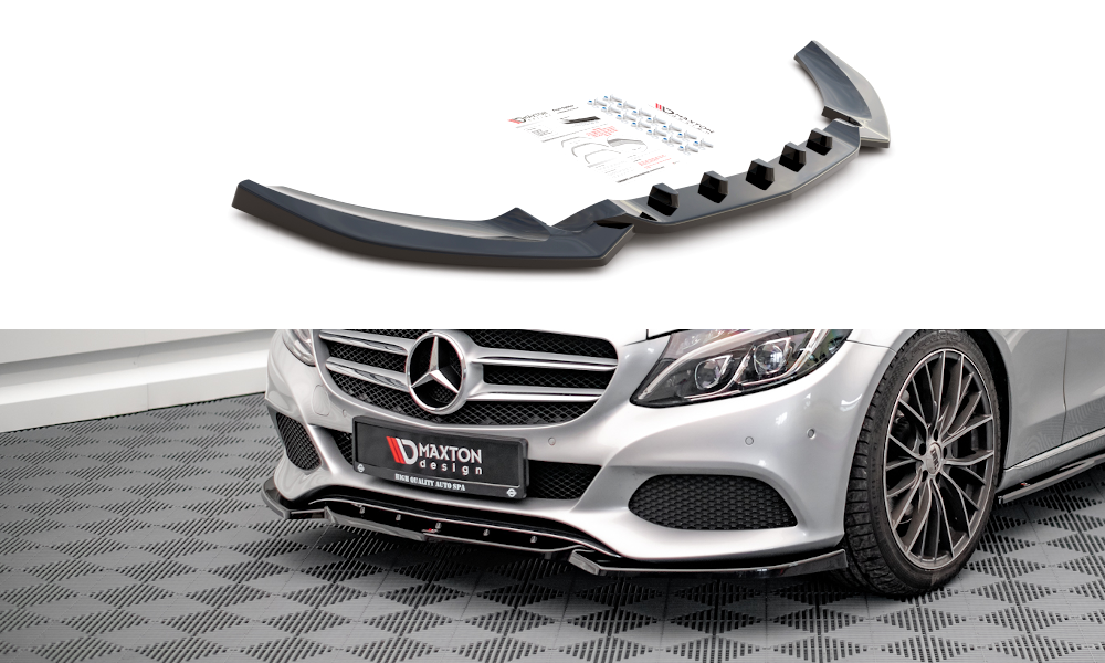Maxton Design Street+ Spoilerlippe Front Ansatz passend für Mercedes-Benz C W205 schwarz Hochglanz