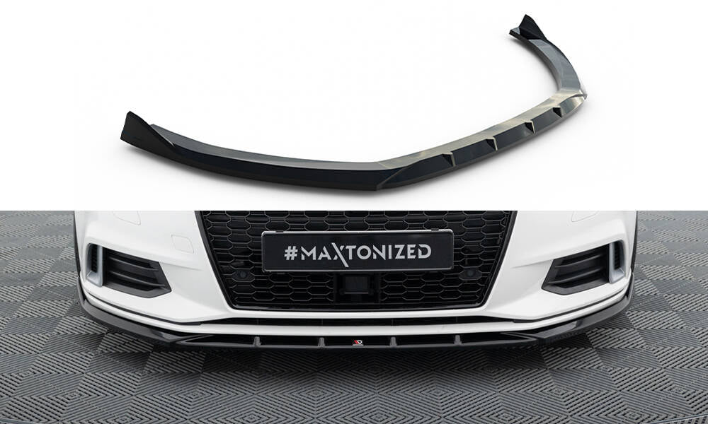 Maxton Design Street+ Spoilerlippe Front Ansatz passend für Audi A3 Limousine 8V Facelift schwarz Hochglanz
