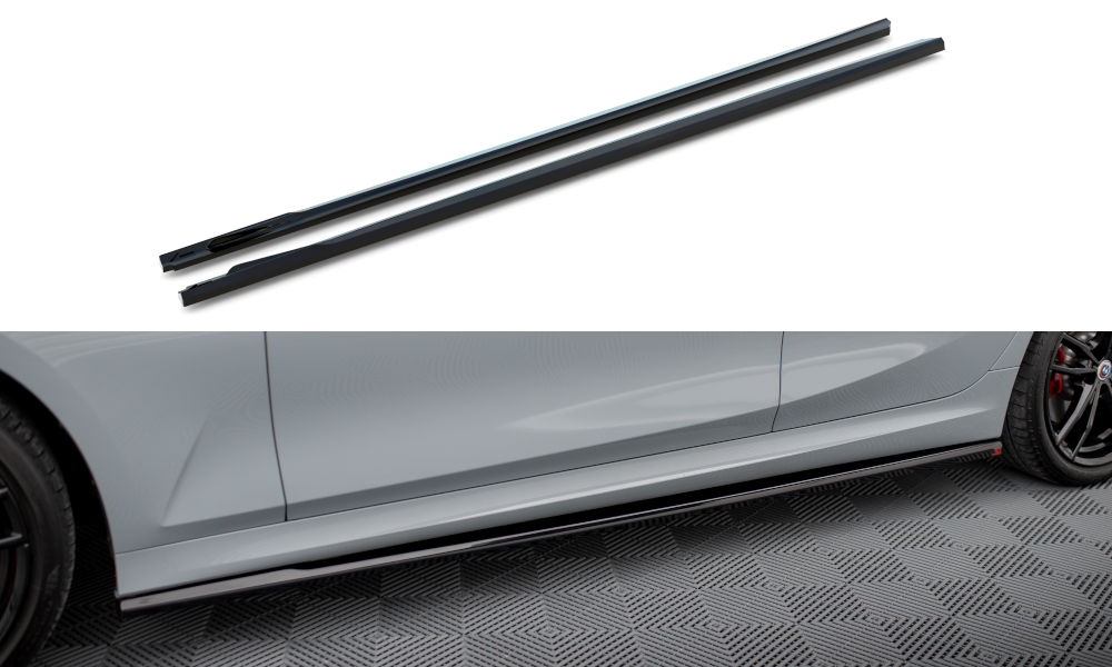 Maxton Design Street+ Seitenschweller Leisten passend für BMW 3er M340i / M-Paket G20 / G21 Facelift schwarz Hochglanz