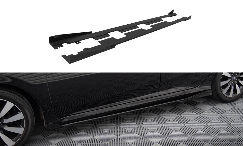 Maxton Design Street Pro Street+ Seitenschweller Leisten + Flaps passend für Honda Civic Mk10 schwarz Hochglanz