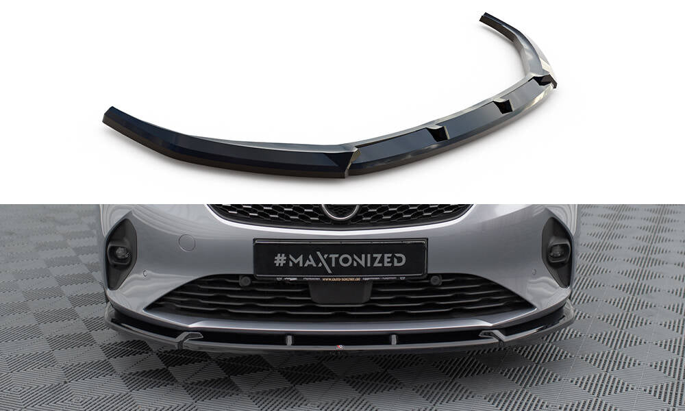 Maxton Design Street+ Spoilerlippe Front Ansatz V.1 passend für Opel Corsa F ( Mk6) schwarz Hochglanz