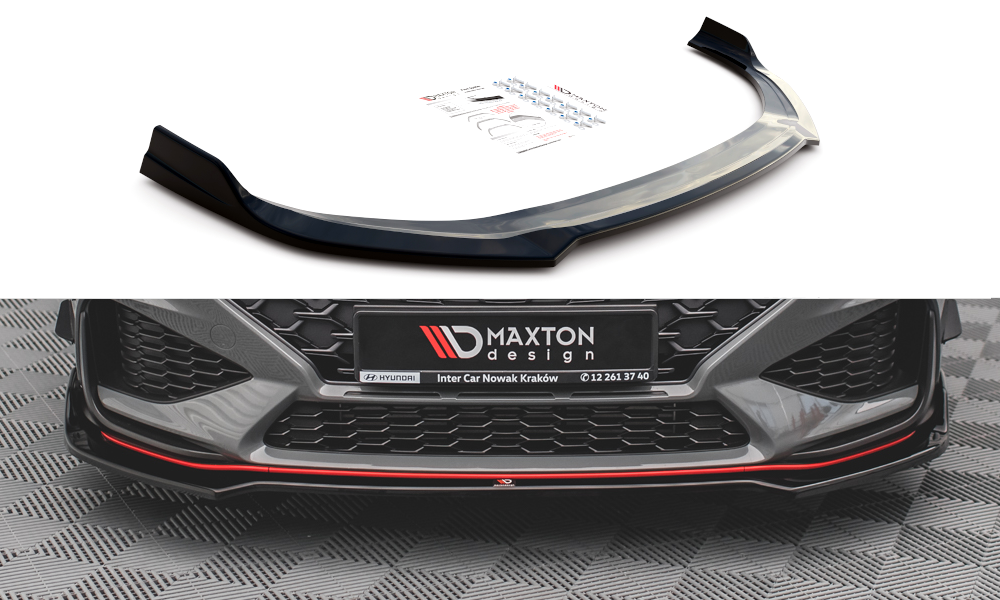 Maxton Design Street+ Spoilerlippe Front Ansatz V.3 passend für Hyundai I30 N / I30 N-Line Hatchback/Fastback Mk3 Facelift schwarz Hochglanz