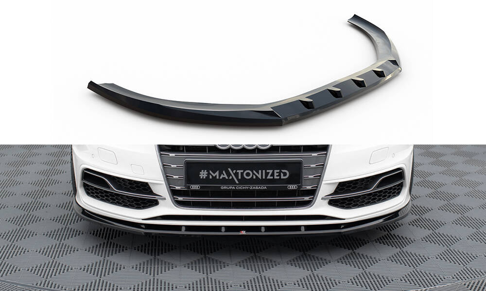 Maxton Design Street+ Spoilerlippe Front Ansatz V.1 passend für Audi S3 / A3 S-Line Sportback / Hatchback 8V schwarz Hochglanz