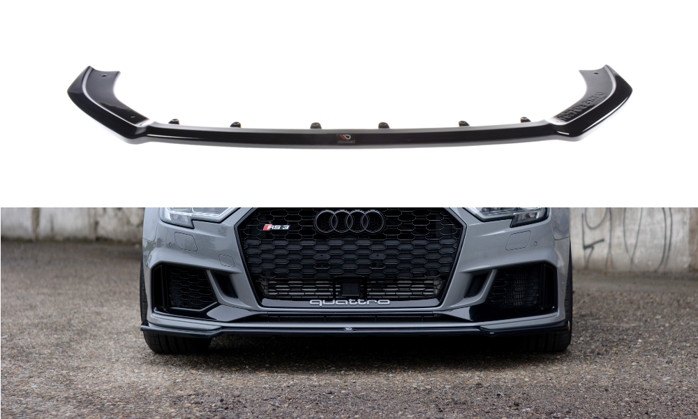 Maxton Design Street+ Spoilerlippe Front Ansatz V.2 passend für Audi RS3 Limousine 8V Facelift schwarz Hochglanz