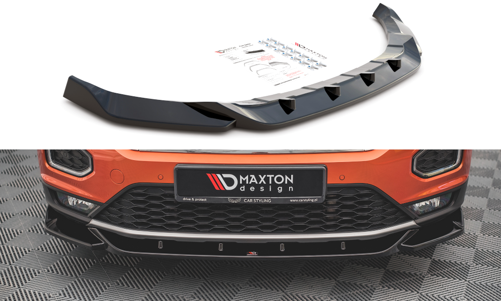 Maxton Design Street+ Spoilerlippe Front Ansatz V.1 passend für VW T-Roc Mk1 schwarz Hochglanz