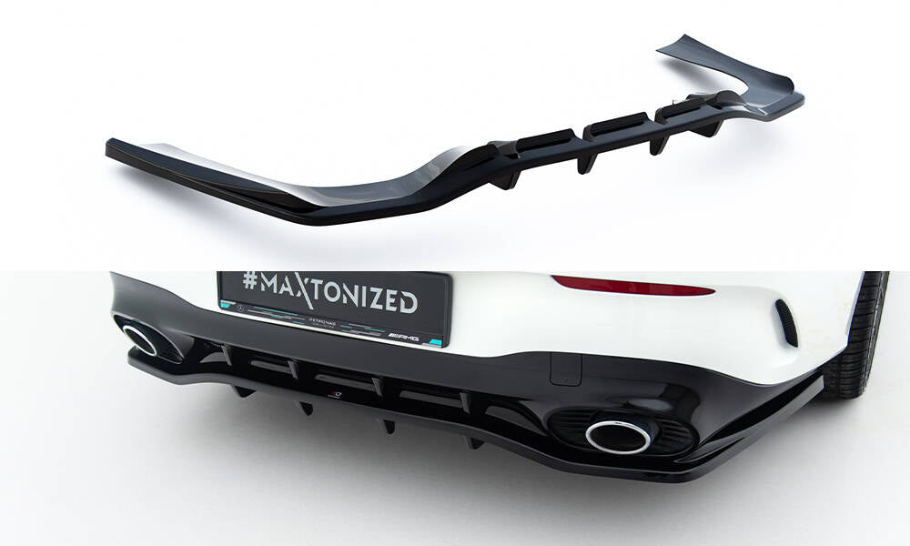Maxton Design Street+ Mittlerer Diffusor RACE passend für Mercedes-AMG CLA 35 / 45 Coupe / Shooting Brake C118 Facelift / X118 Facelift schwarz Hochglanz