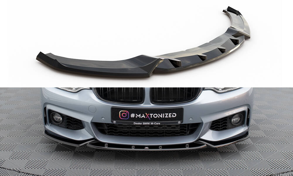 Maxton Design Street+ Spoilerlippe Front Ansatz V.3 passend für BMW 4er Coupe / Gran Coupe / Cabrio M-Paket F32 / F36 / F33 schwarz Hochglanz