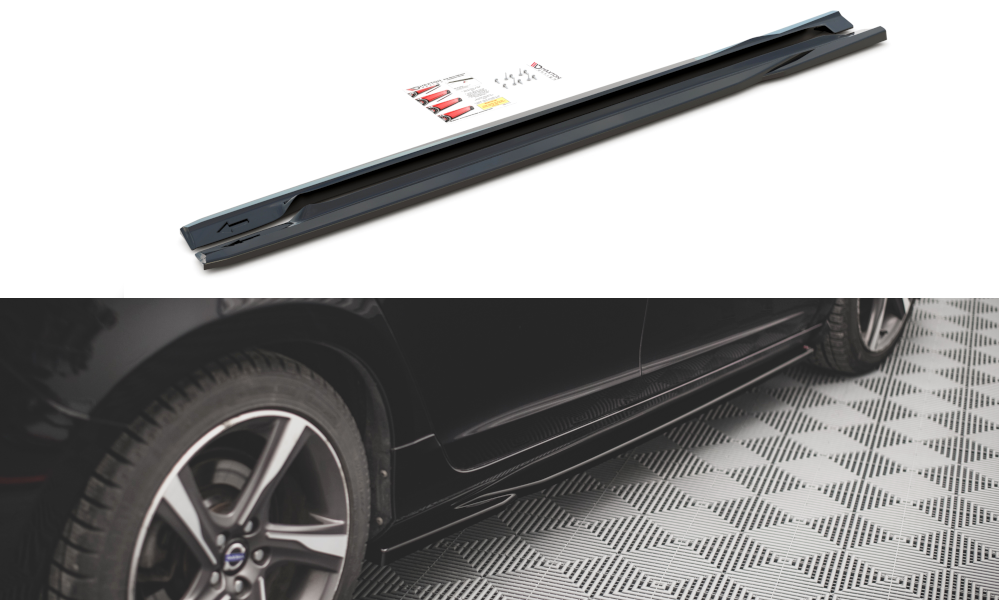 Maxton Design Street+ Seitenschweller Leisten passend für Volvo S60 Standard / R-Design Mk2 / Mk2 Facelift schwarz Hochglanz