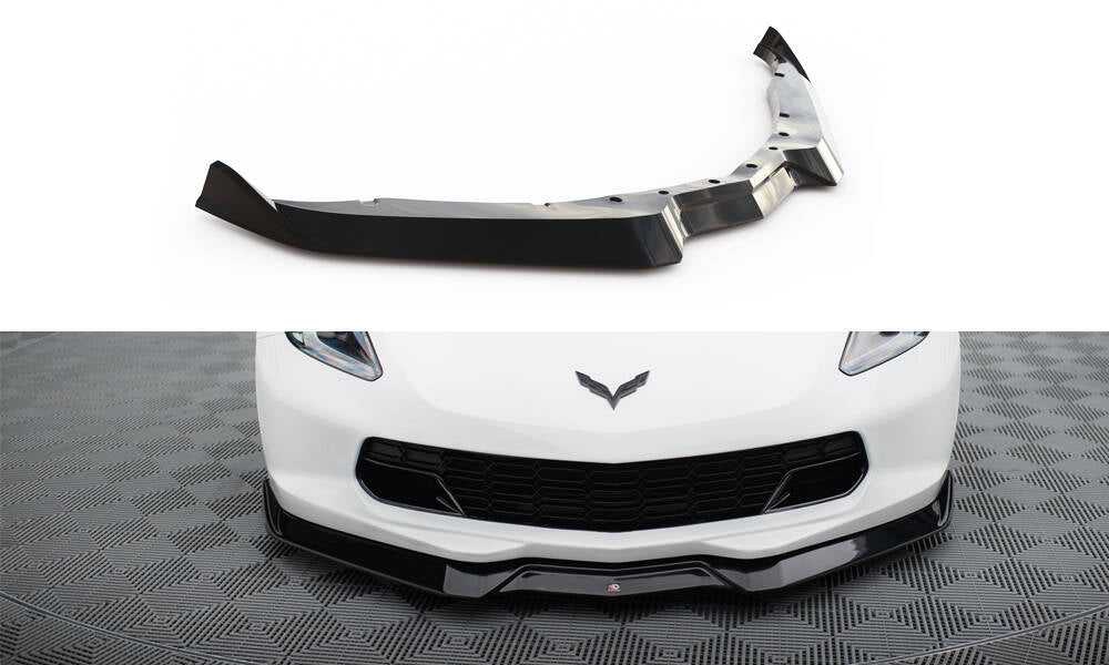 Maxton Design Street+ Spoilerlippe Front Ansatz V.2 passend für Chevrolet Corvette Stingray / Z06 C7 schwarz Hochglanz