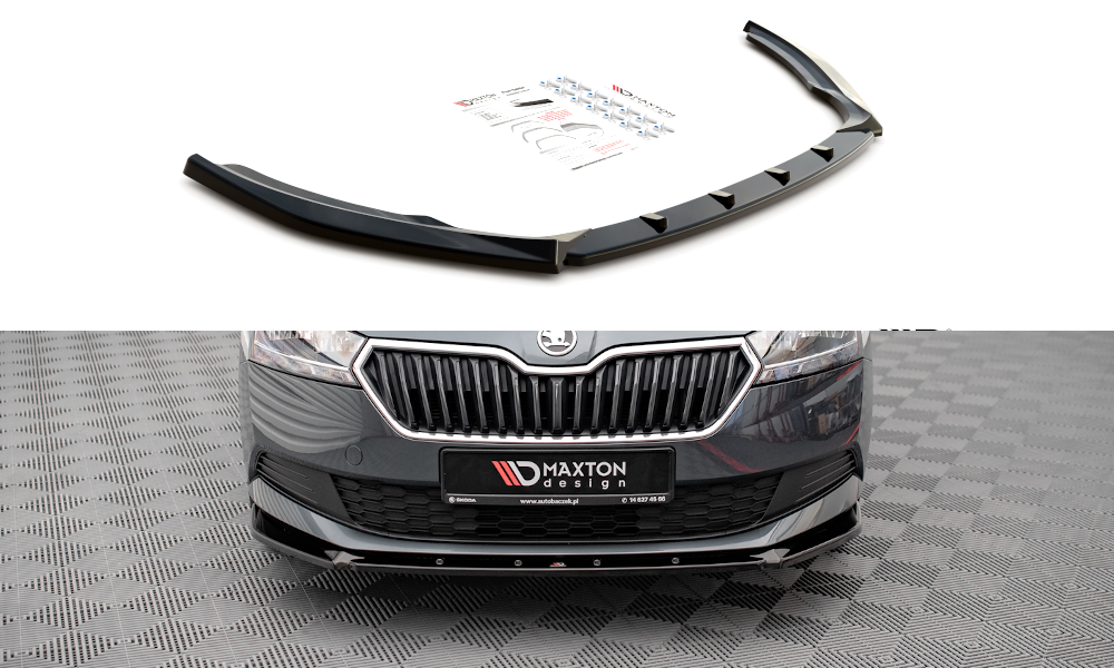 Maxton Design Street+ Spoilerlippe Front Ansatz passend für Skoda Fabia Mk3 Facelift schwarz Hochglanz