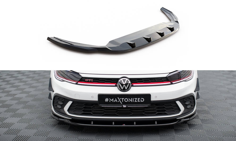 Maxton Design Street+ Spoilerlippe Front Ansatz V.1 passend für VW Polo GTI Mk6 Facelift schwarz Hochglanz